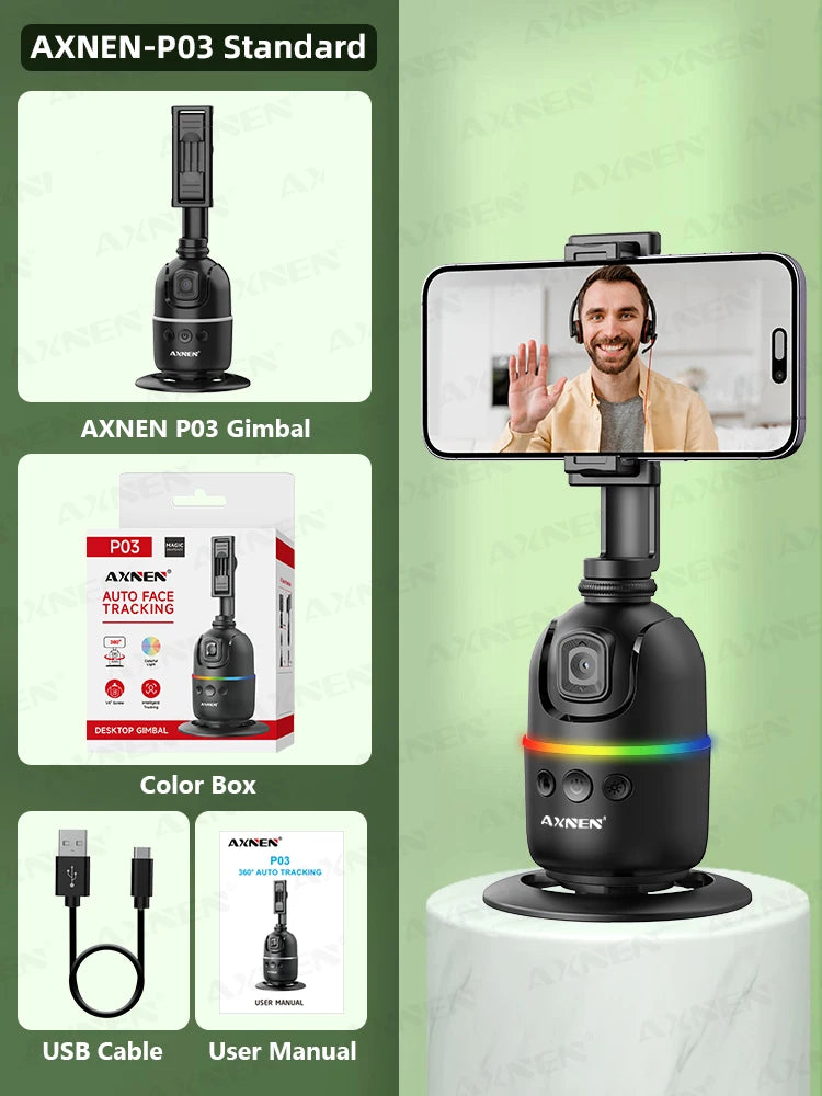 AI Face Tracking Gimbal &ndash; 360 Degree Auto Rotate Stabilization Standard Bundle / CHINA