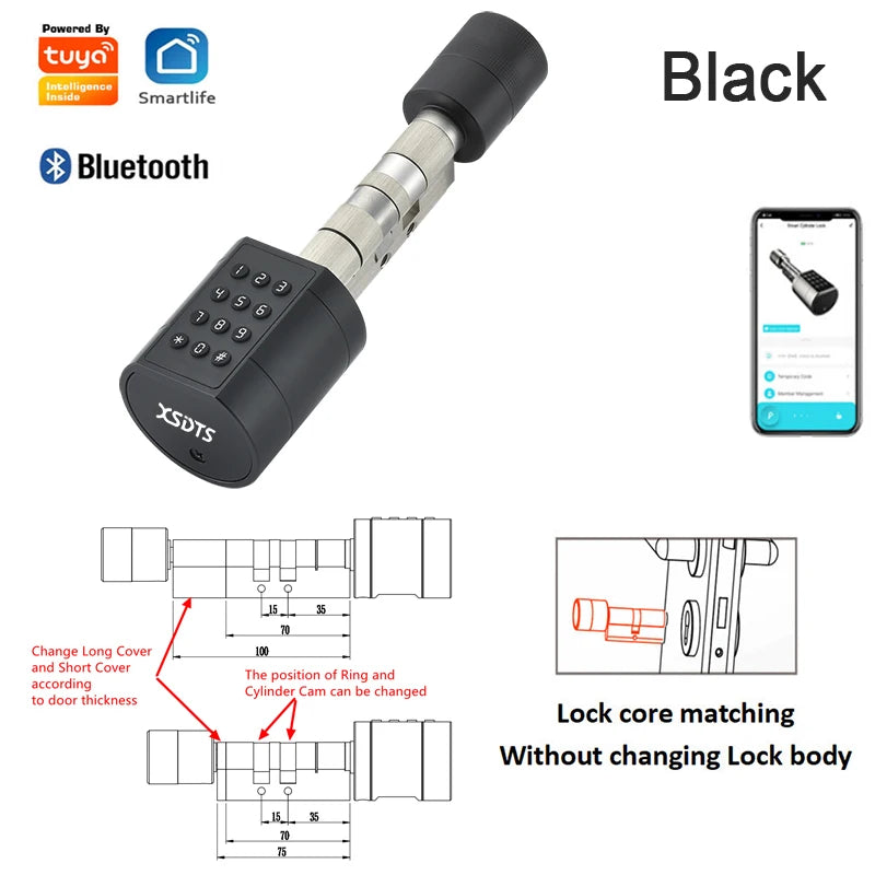 Tuya Smart Fingerprint Lock Black / Suitable 35-100mm