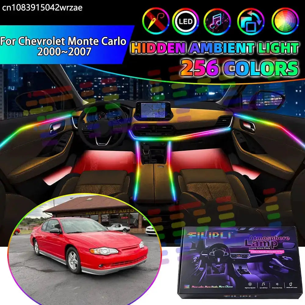 For Chevrolet Monte Carlo 2000~2007 MK6 6th RGB Car Interior Ambient Lights Strips Breathing Lighting Kit App Control LED strips by InterCyprus Trading Ltd