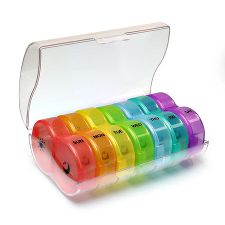 14-Compartment Weekly Pill Organizer for Vitamins, Supplements, and Medicine - BPA-Free, Multi-Purpose Travel Case White seven color
