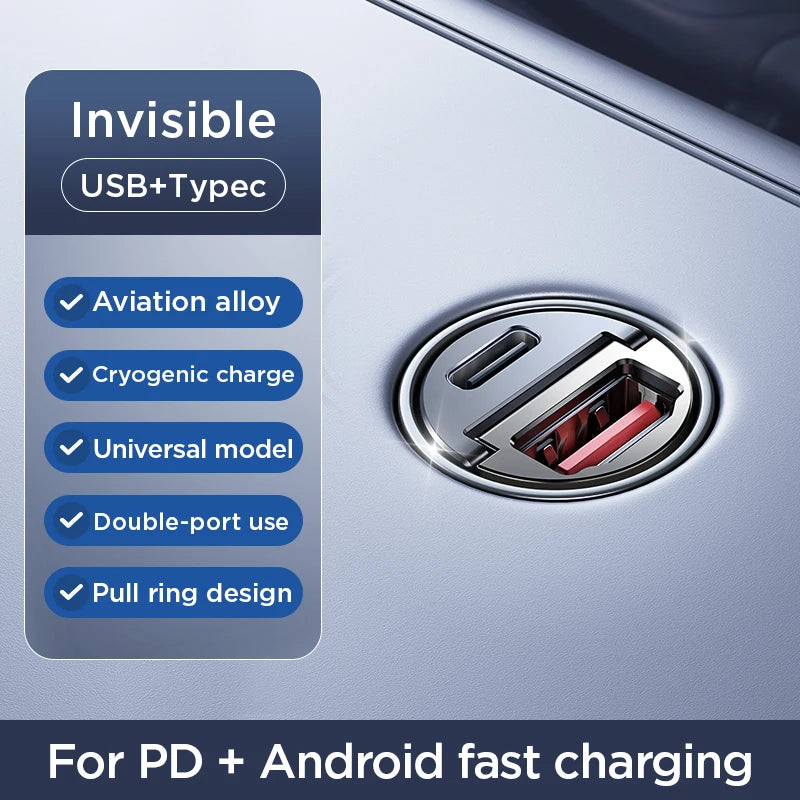 Joyroom 30W Pull Ring Car Charger - Dual Fast PD QC USB Type-c / CHINA
