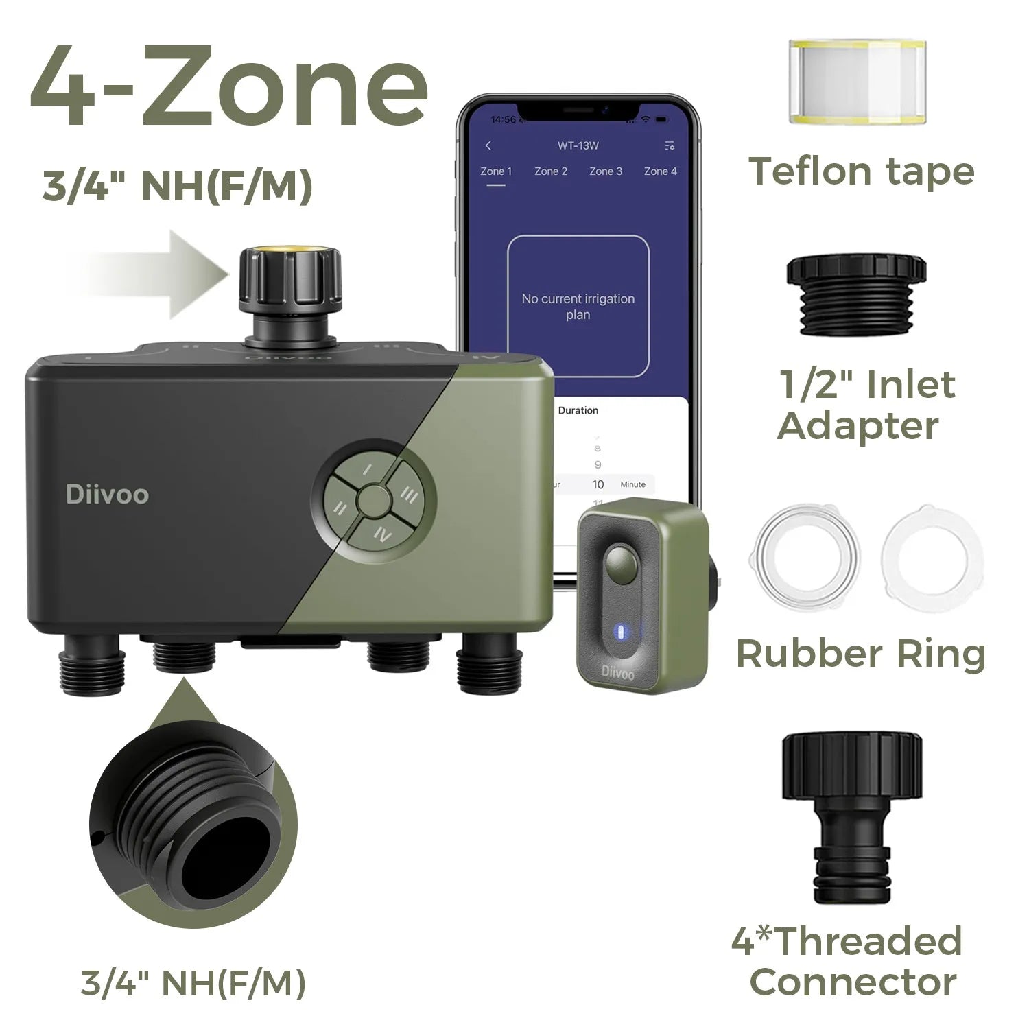Diivoo Garden WiFi Water Timer - 4 Zone Smart Irrigation Controller with Rain Delay & Alexa Compatibility CHINA / 4 ZONE-NH
