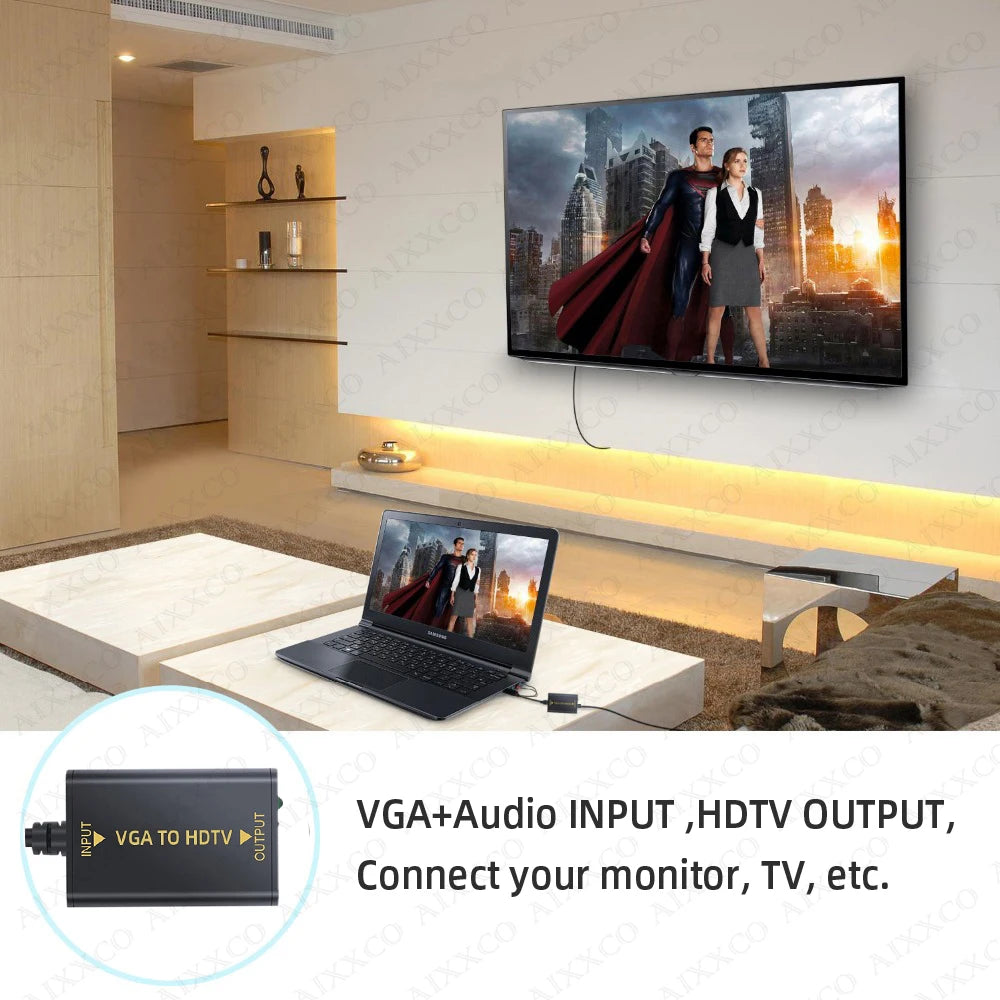 Portable VGA to HDMI-Compatible Converter with 1080P HD Output