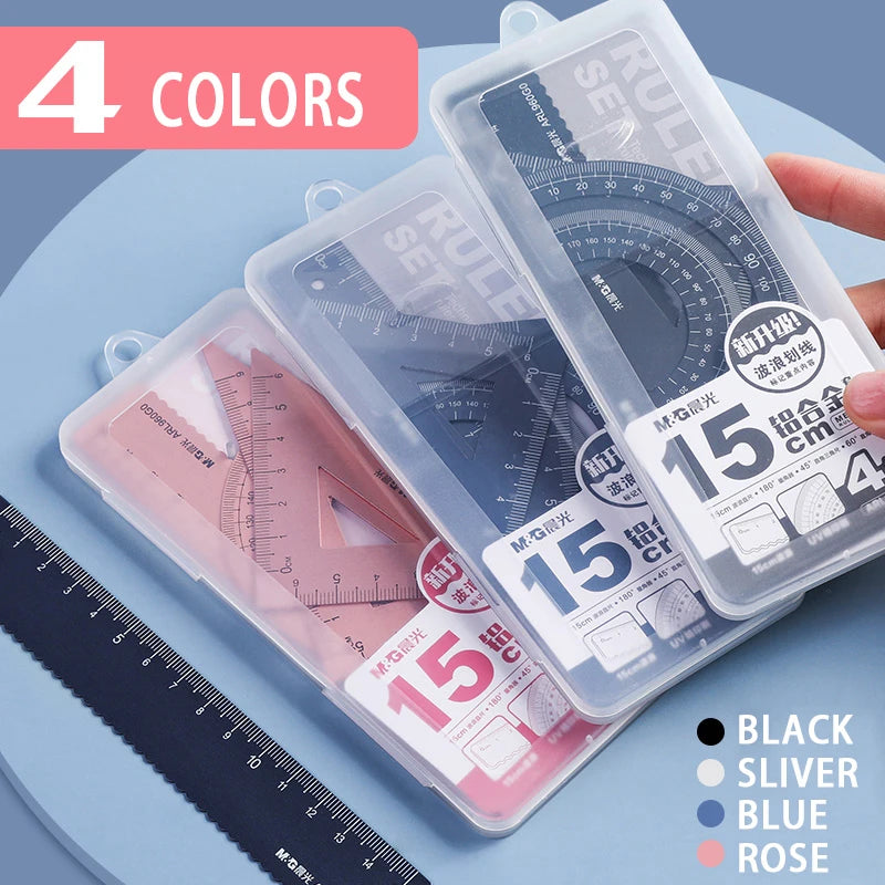 M&amp;G Aluminium Maths Drawing Set - Black/Blue/Pink/Grey