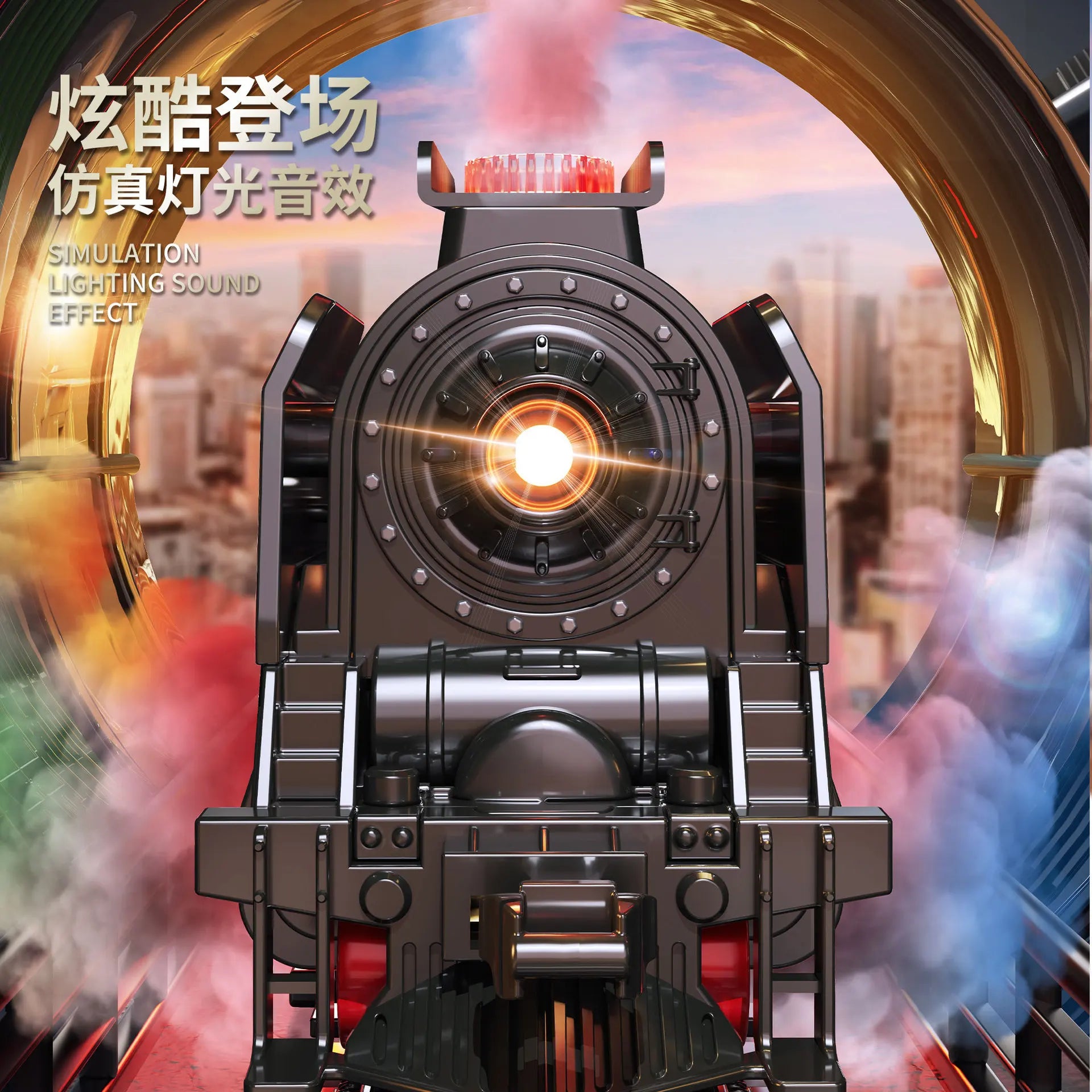 Retro Electric Steam Train Toy Set with Smoke, Lights &amp; Sound