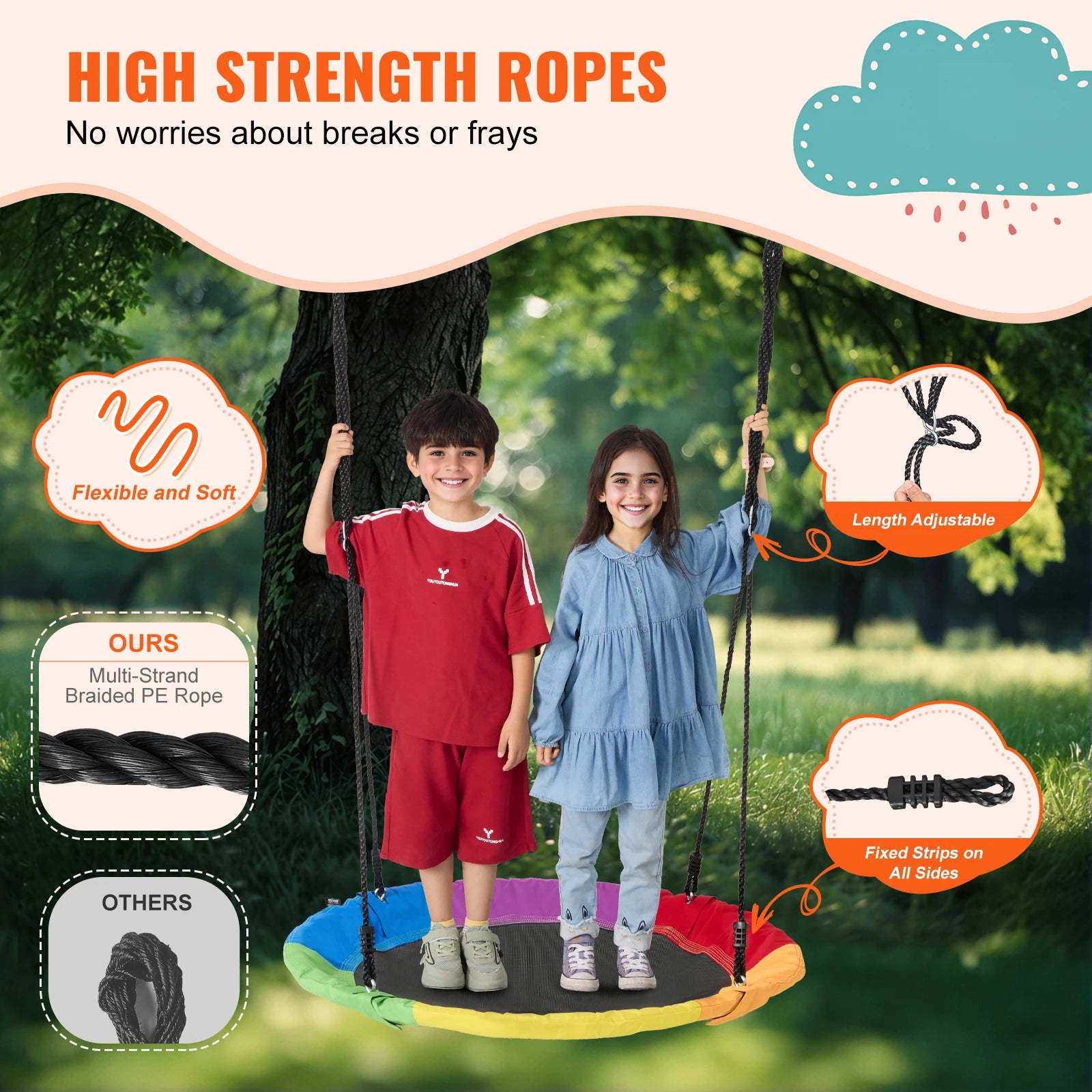 SucceBuy Tree Swing Saucer Round Swing 750lbs &ndash; Sturdy Ropes