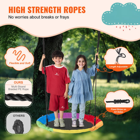 SucceBuy Tree Swing Saucer Round Swing 750lbs &ndash; Sturdy Ropes