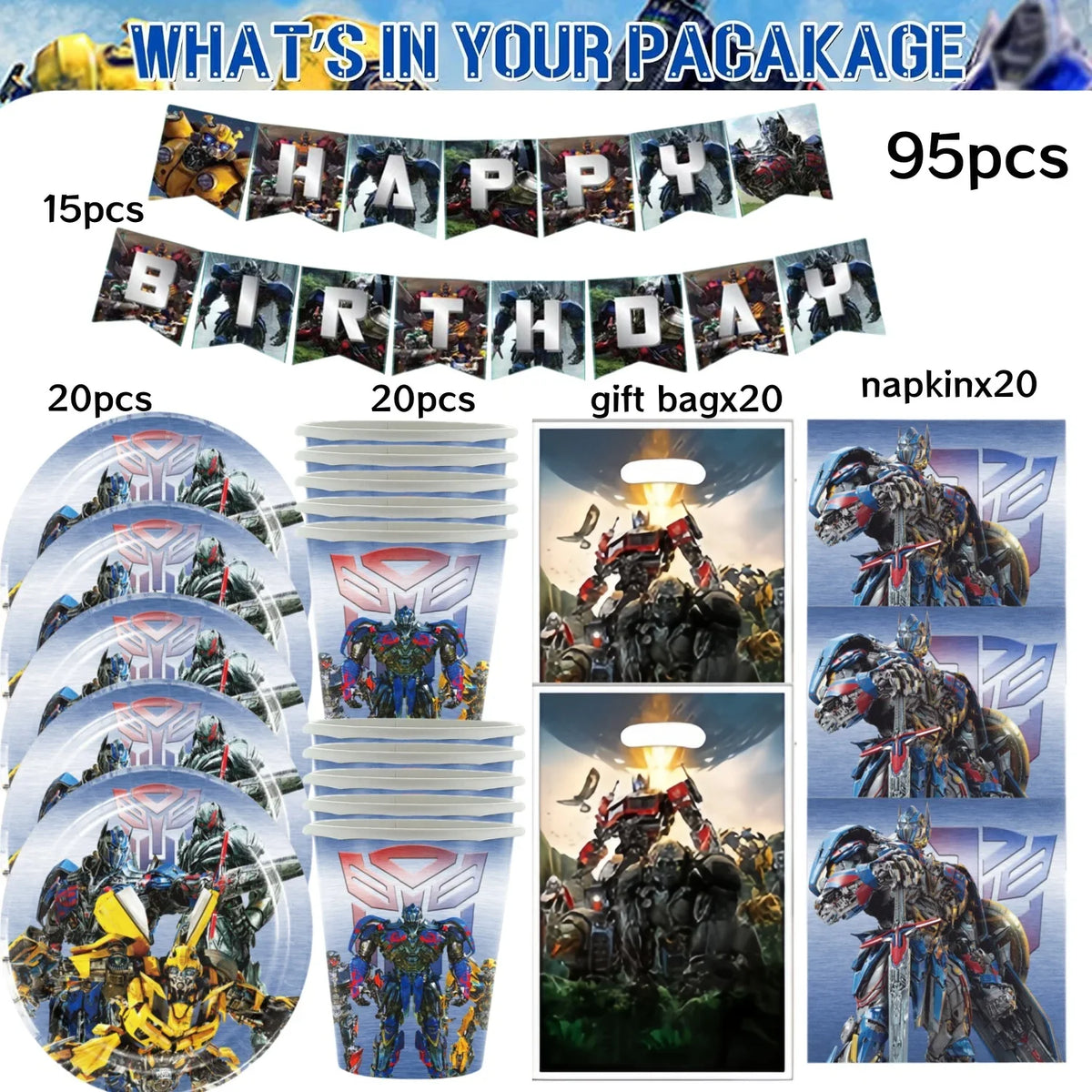 Bumblebee Birthday Party Supplies | Disposable Transformers Tableware Set