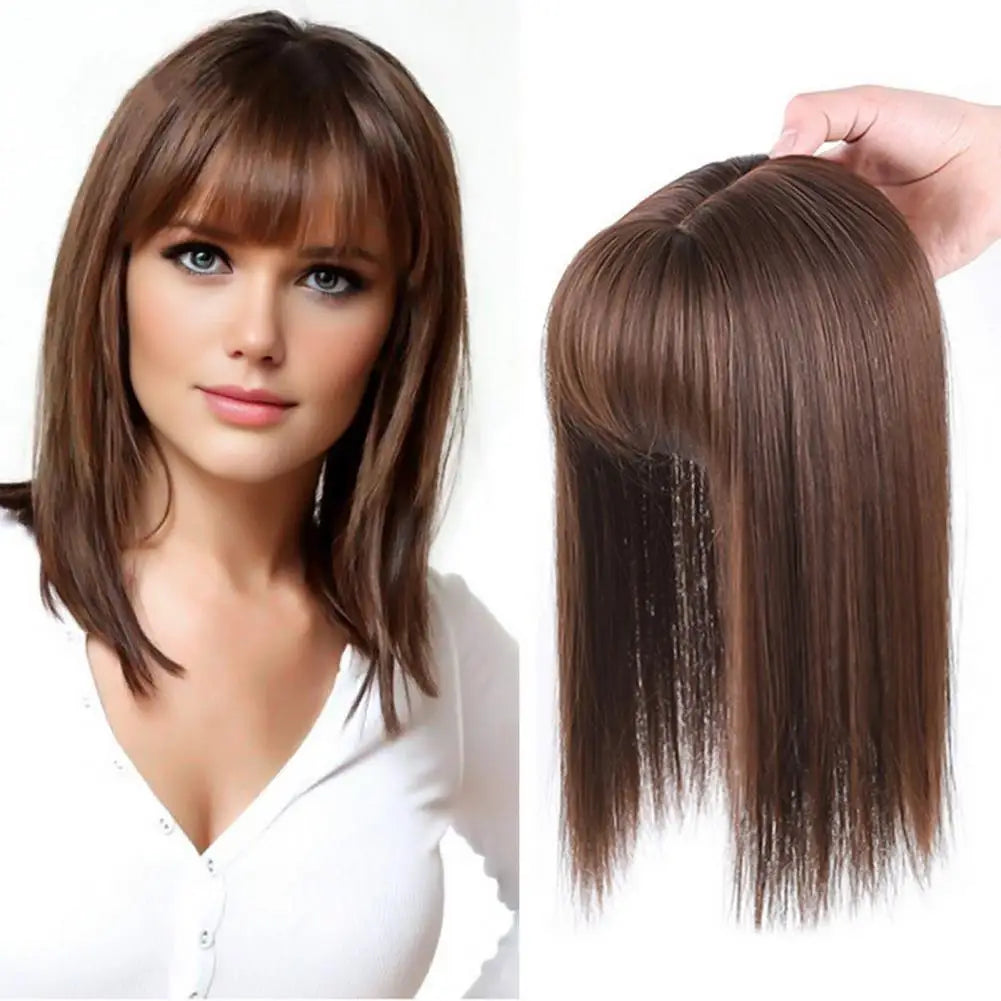 Versatile Long Straight Wig with Air Bangs - High Temperature Fiber