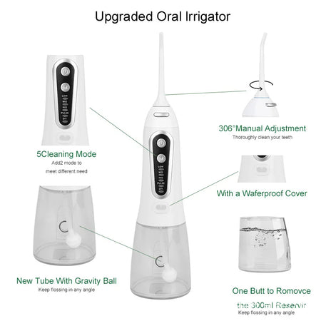 Portable Cordless Water Flosser - 5 Mode Oral Irrigator for Braces &amp; Teeth Cleaning