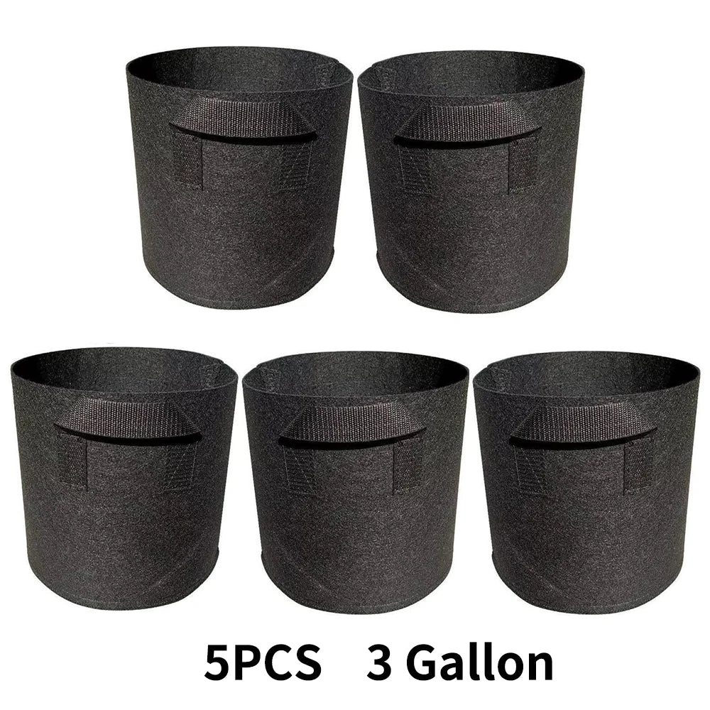 5-Pack Aeration Fabric Grow Bags with Handles - Optimal Plant Health 3gallons 25x22cm