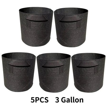 5-Pack Aeration Fabric Grow Bags with Handles - Optimal Plant Health 3gallons 25x22cm