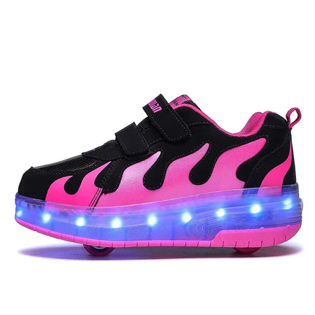 Hirostar LED Roller Skate Shoes &ndash; Colorful Deformation Fun JD 032-Black Pink / 29 / CHINA