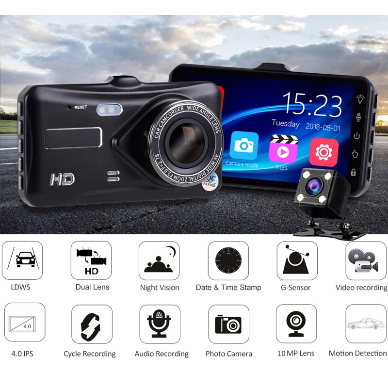 Dash Cam Front and Rear Camera CAR DVR &ndash; Full HD 1080P Night Vision Recorder