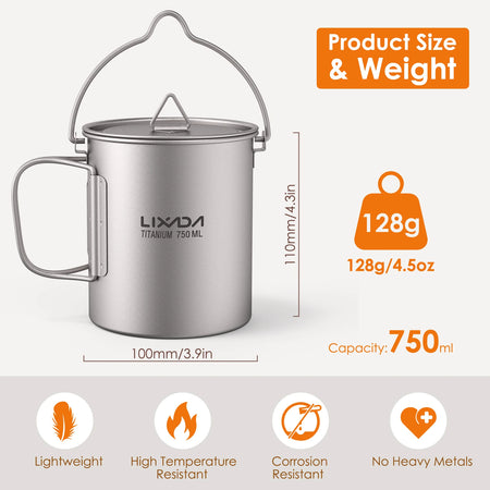 Ultralight 750ml Titanium Pot &ndash; Ultra Lightweight Camp Mug 01