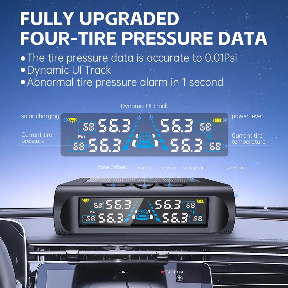 Leepee 31208 TPMS con 4 Sensori Esterni, Display LCD, Avviso di Temperatura