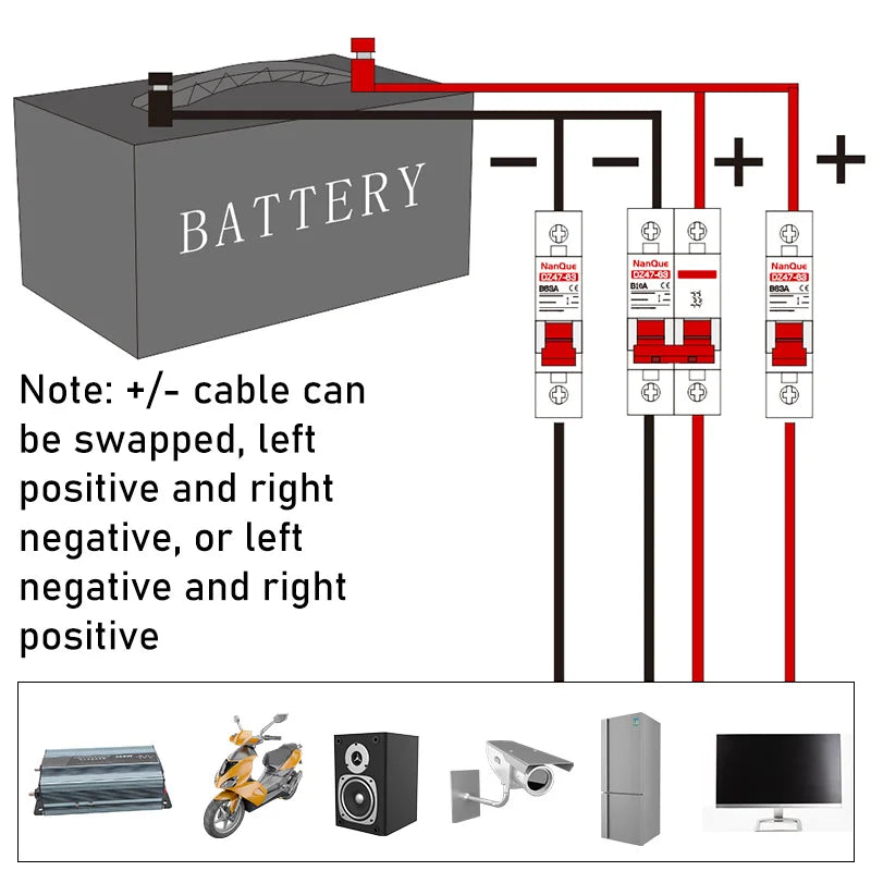 NANQUE 12V-110V Mini Circuit Breaker Switch - Positive/Negative Battery Protection