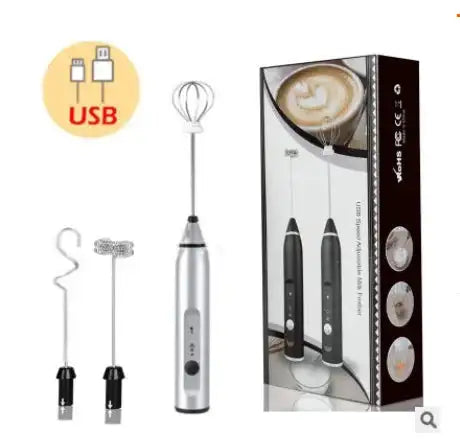 Wireless USB Milk Frother Handheld Mixer For Cappuccino 3 in 1 Silver / Poland