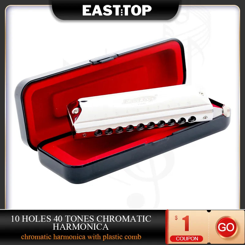🟠 Easttop T10-40 10 Τρύπα 40 τόνος νέος σχεδιασμός αρμονικά μουσικά όργανα Fashional Chromic Harmonica