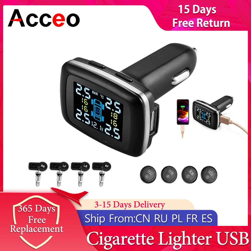 ACCEO Car TPMS 4 External Sensors - Real-Time USB Display