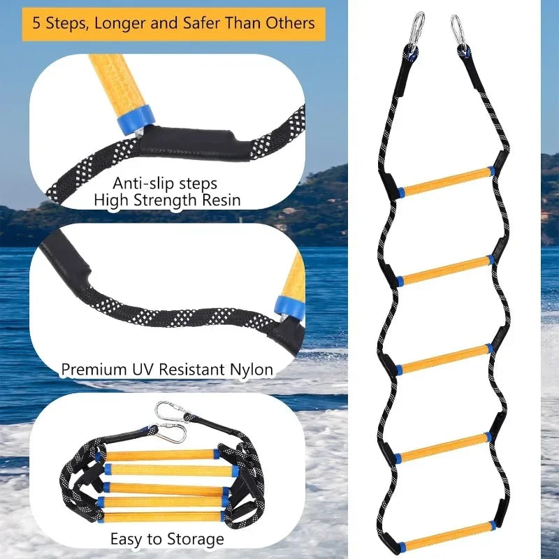 5-Step Boat Yacht Ladder - Durable Rope Ladder for Kayaks, Motorboats &amp; Canoes