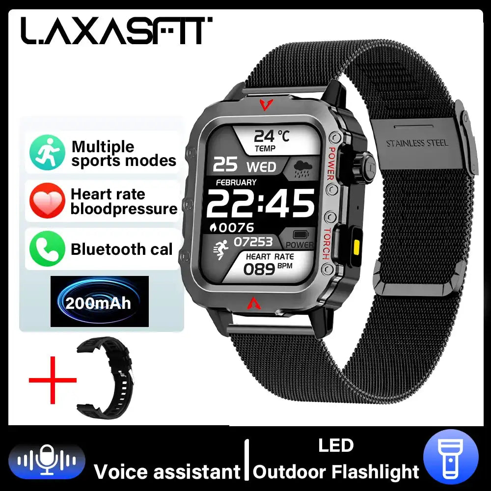 LAXASFIT Smart Watch Bluetooth Talk LED Flashlight Outdoor Black ML