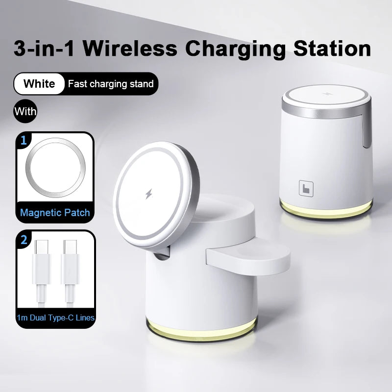 2025 New Qi2 Wireless Charger &ndash; 3-in-1 Fast Charging Station White Ordinary