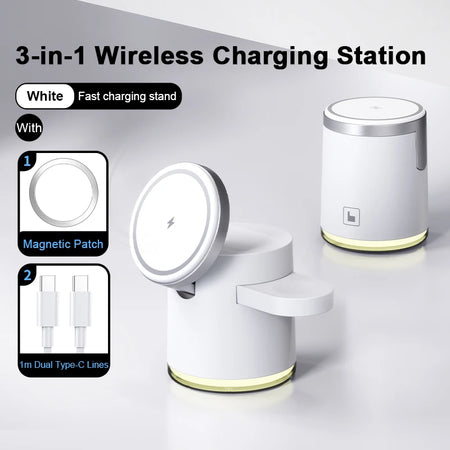 2025 New Qi2 Wireless Charger &ndash; 3-in-1 Fast Charging Station White Ordinary