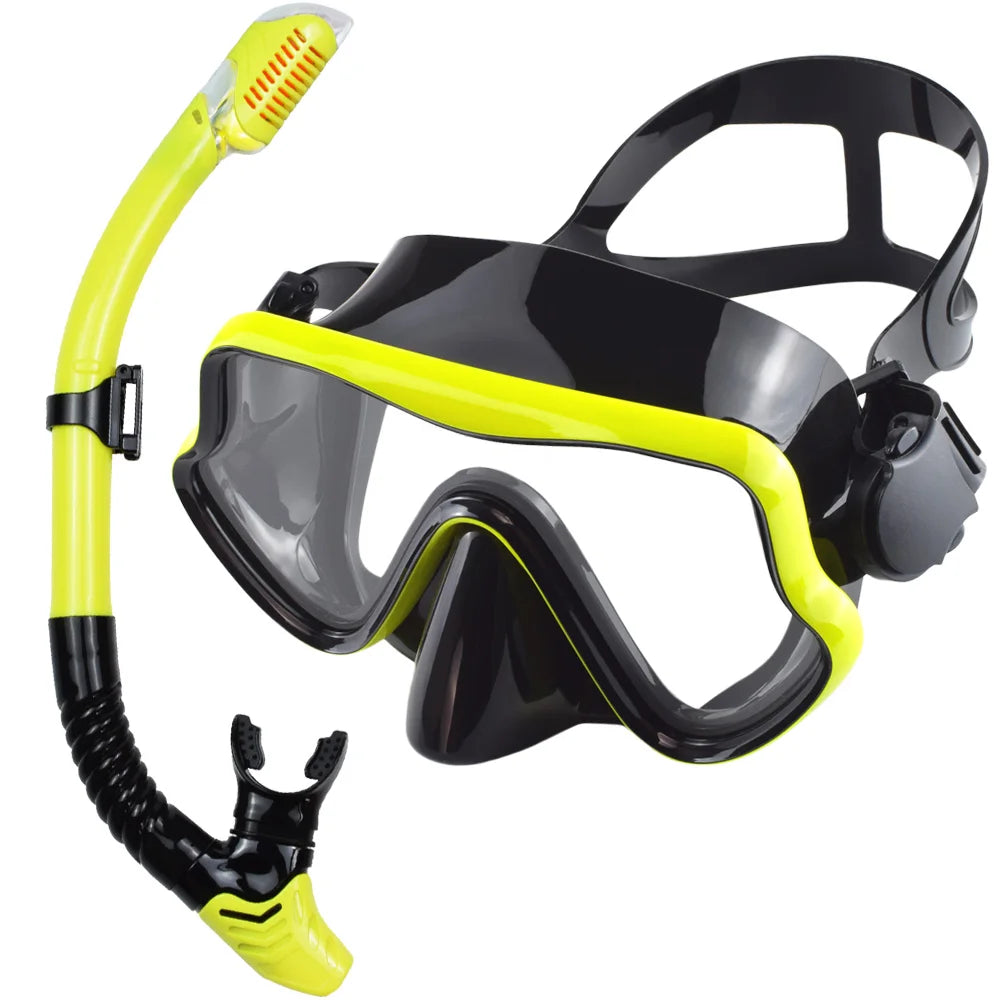 JoyMay Scuba Diving Mask Snorkel Set &ndash; Professional Panoramic View BlackYellow