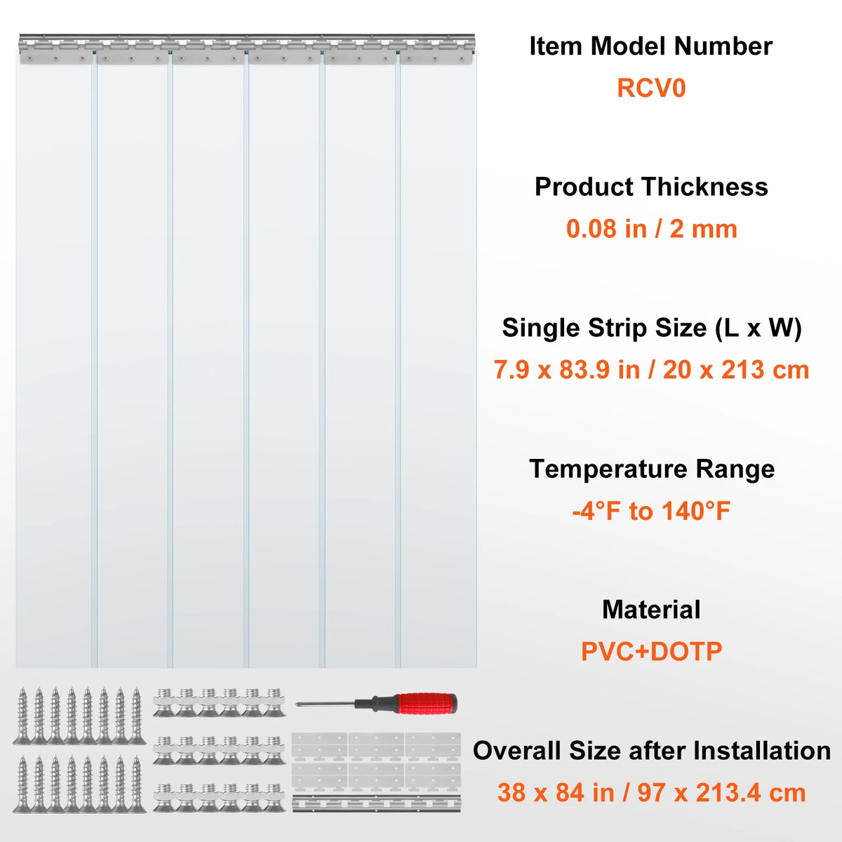 SucceBuy PVC Clear Strip Curtain 84x38 48 60 &ndash; Windproof 38x84in / GERMANY