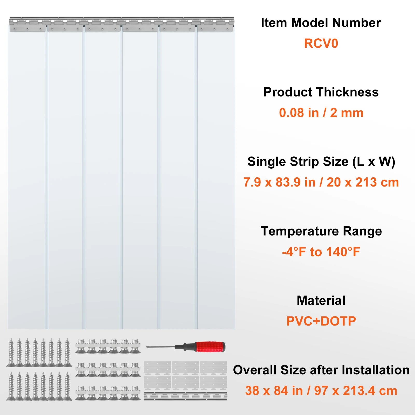 SucceBuy PVC Clear Strip Curtain 84x38 48 60 &ndash; Windproof 38x84in / GERMANY