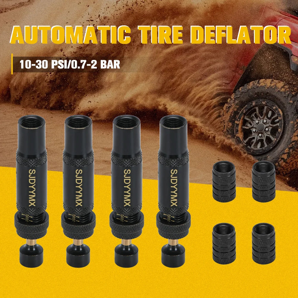 Tire Deflator Kit for Cars, Jeeps, Trucks, and Motorcycles, Four-Pack Auto Stop at 10 to 30 PSI