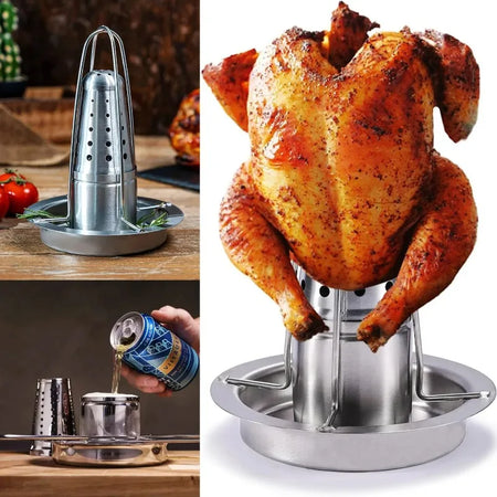 Stainless Steel Vertical Chicken Roaster with Drip Pan