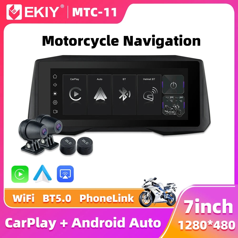 EKIY 7 Inch Wireless CarPlay Moto Android Auto &ndash; Portable Digital Motorcycle GPS Navigation