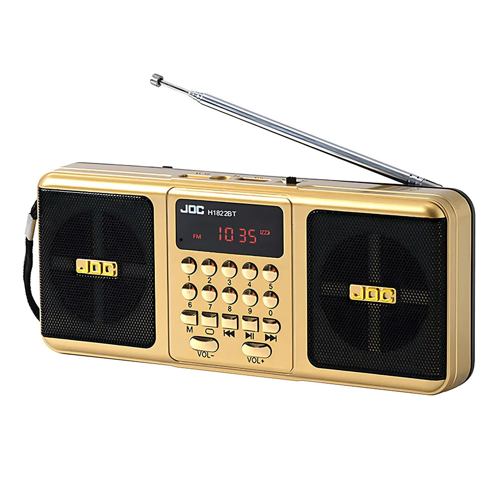 Portable Wireless FM Radio Speaker with Bluetooth and Rechargeable Battery Golden