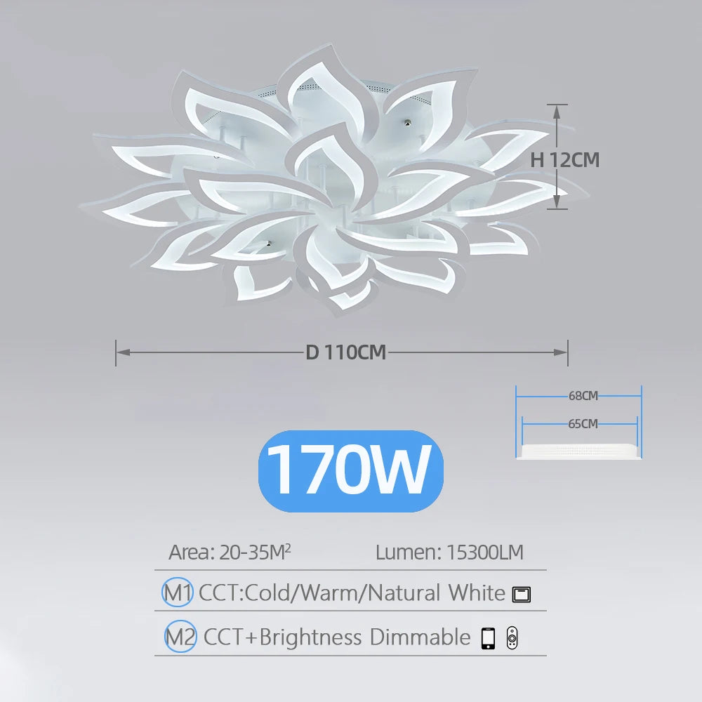 IRALAN Smart Acrylic Ceiling Light &ndash; Stepless Dimming White 18 Heads / spain / APP With RC Dimmable