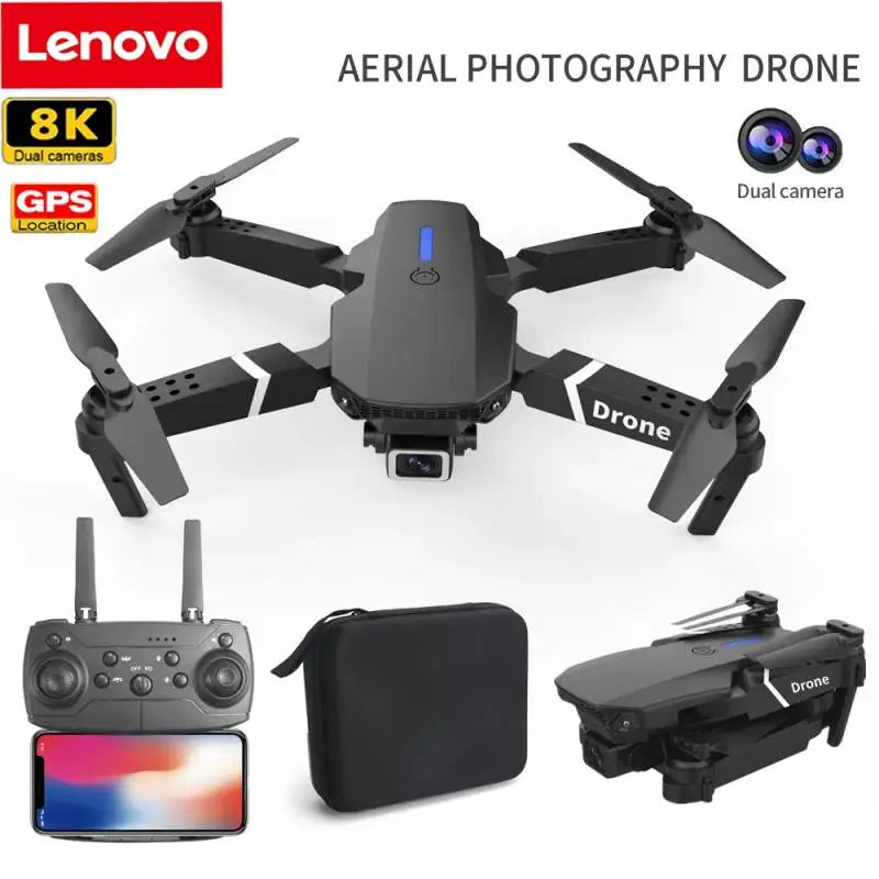 🟠 Lenovo e88 Pro Drone 8k Профессиональный HD 4K RC RC Самолет с двойным камерой широкоугольный головки
