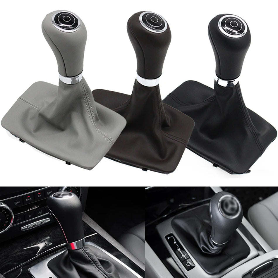 Gear Shifter Knob Leather Boot Cover Chrome Plated for Mercedes-Benz W204 W207 W212 X204
