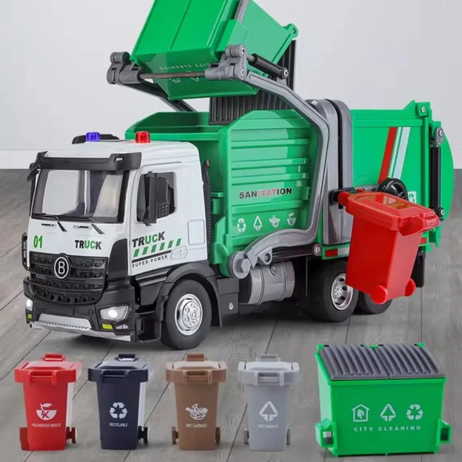 Jucărie din metal de tip camion de gunoi cu sunet și lumină pentru MINI AUTO