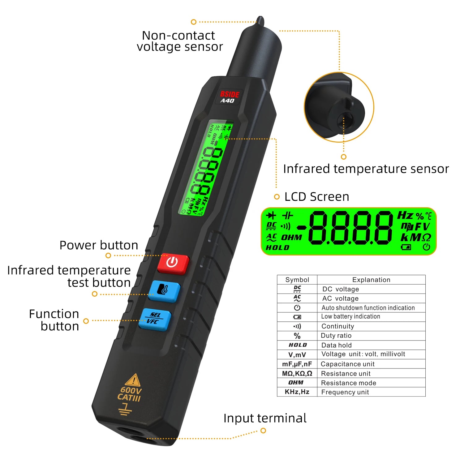 BSIDE A40 Digital Multimeter - Infrared Thermometer