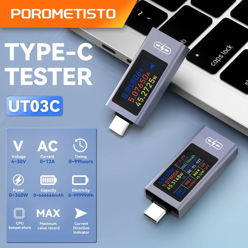 Type C Digitaalinen DC Ampeerimittari 4–30V 0–12A USB Nopea Lataustesteri