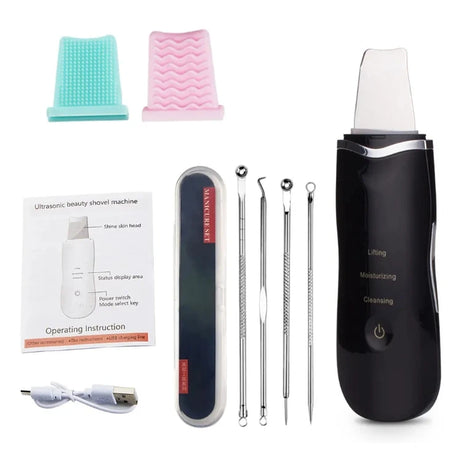 Electric Ultrasonic Skin Scrubber - Blackhead Remover &amp; Facial Lifting Tool Black kit add gift