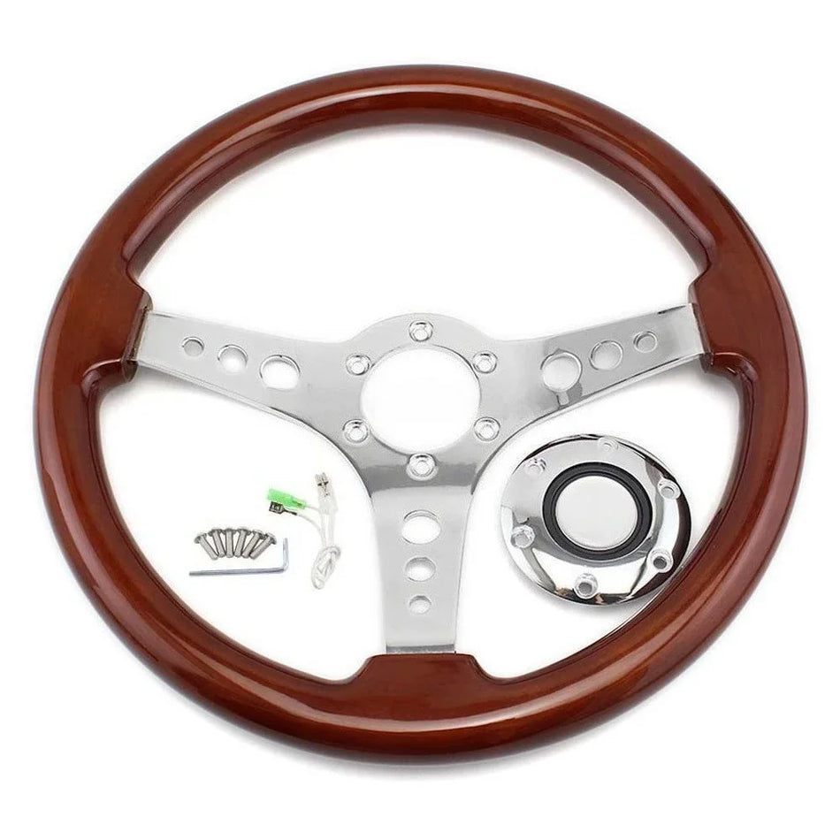 Universāls cietā koka ātrās atbrīvošanas stūres rats 14 collas 350mm retro sporta