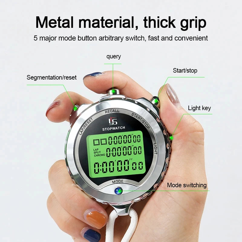 Digital Stopwatch With Backlight 100 Track Memory Soccer Chronograph Timer