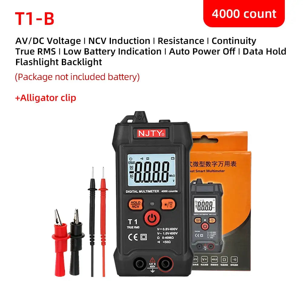 NJTY T1 Pocket Multimeter TrueRMS NCV 600V DC Tester T1-B