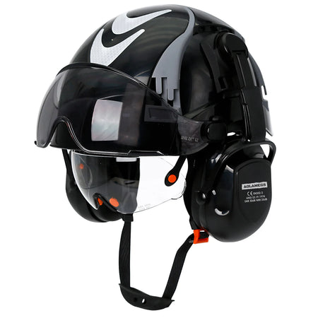 CE Safety Cap With Vent Slots &ndash; Integrated Goggles Earmuffs Black Set A