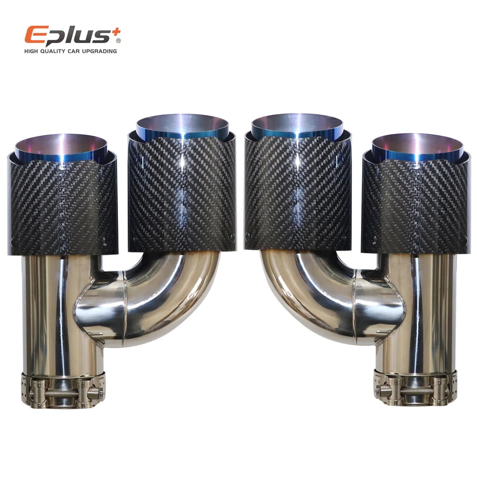 Carbon Fiber Muffler Tip H Shape Double Exit Exhaust, Universal Stainless Blue