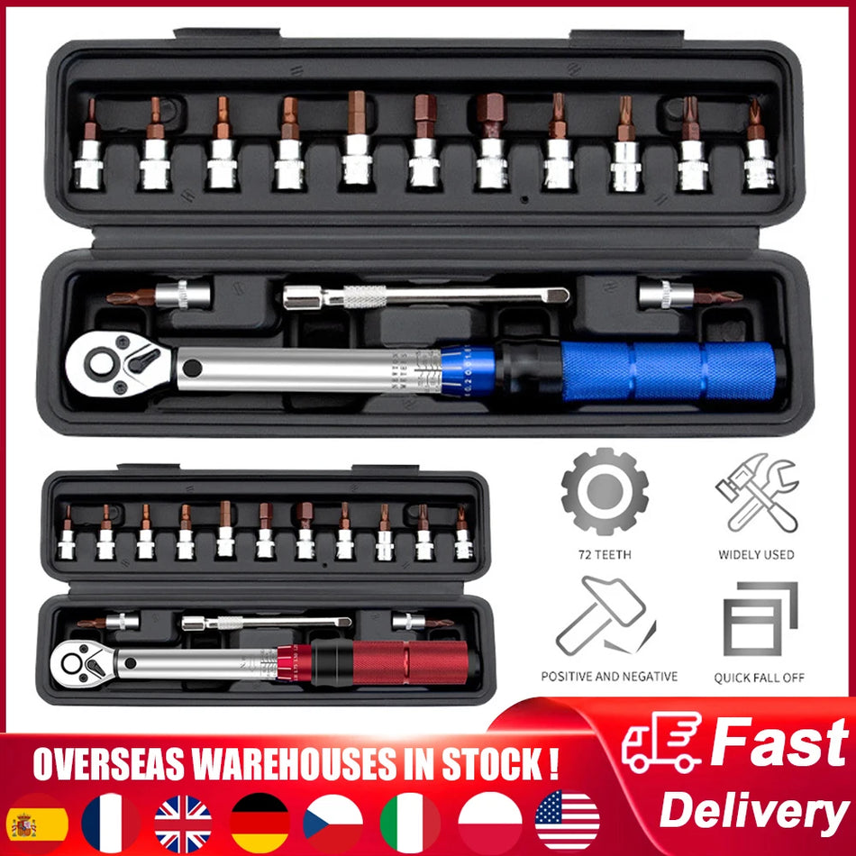 Set di chiavi a cricchetto 16 pezzi 1/4 pollice CR-V con coppia preimpostata 2-24Nm