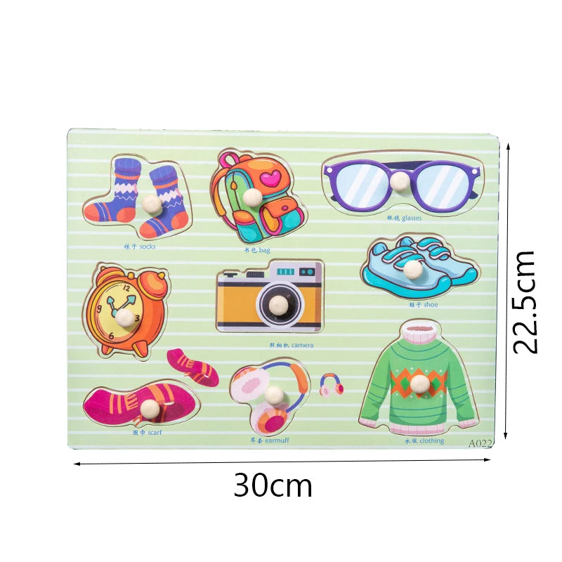 Montessori Wooden Baby Puzzle Toys for Toddlers 1-3 Years | Hand Grab Board Game for Fine Motor Skills Development XL03009