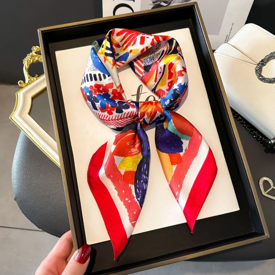 Stmanya Women 70cm Printed Silk Scarf &ndash; Elegant Versatile Headwear